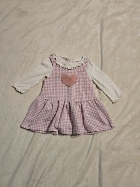 Little Lass Baby Pink Houndstooth Heart Baby Dress with Cream Top Size 12 Months